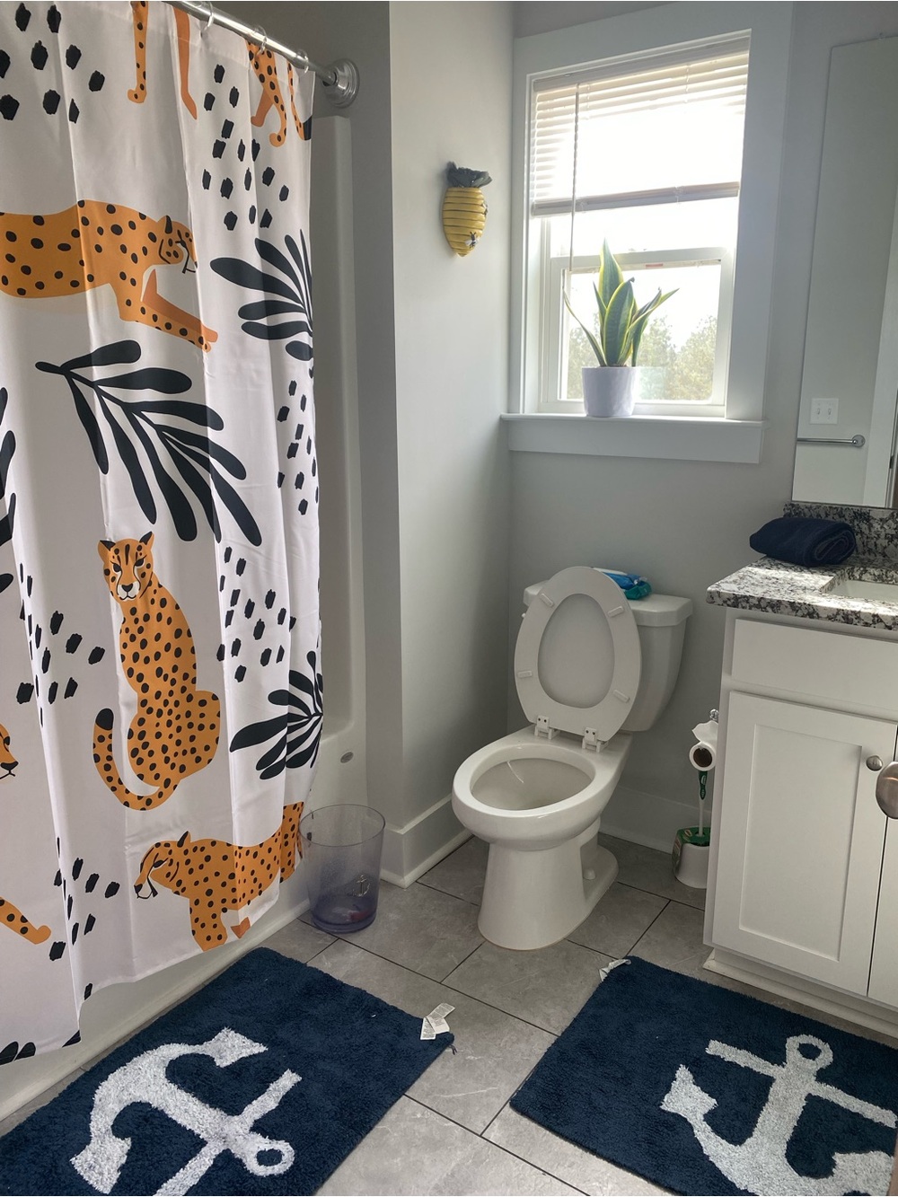 Bath Shower Curtain with Gold Leopard Print - Unbranded